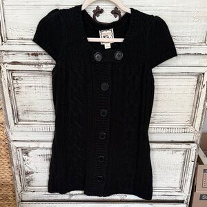 Pink Rose Black Button-Front Knit Cardigan